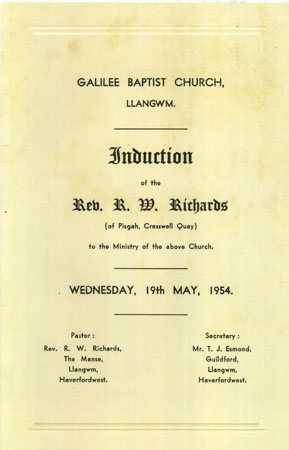 Copy of the induction of a minister to the Galilee Baptist Church Llangwm Pembrokeshire